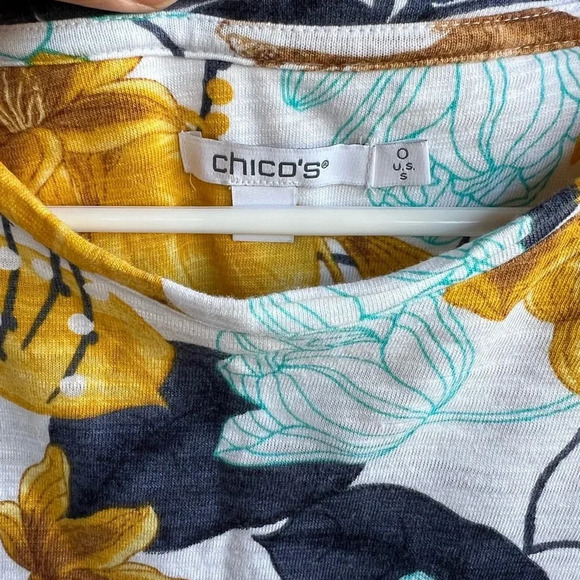 Chico's Tropical Puff Sleeve Slub Tee - Size 0 (Small) - Picture 4 of 6